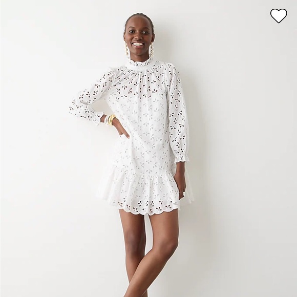 J.Crew *TALL* Black Long-Sleeve Ruffle-Trim Mini Dress in Eyelet - Picture 3 of 5